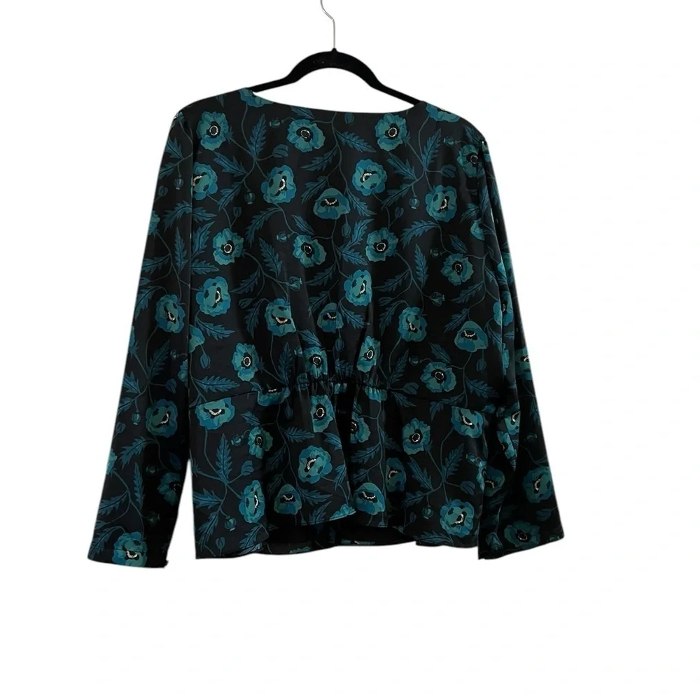 J.CREW luxurious blue-green & black peplum long sleeve top / jacket